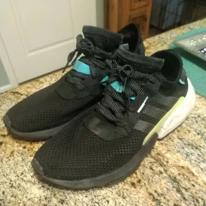 Adidas Mens Shoes Size 10 Sneakers Pod-S3.1 Black Black White Blue Neon AQ1059