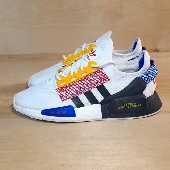 Adidas NMD R1 V2 Logo Print Cloud White Multicolored Athletic Sneakers
