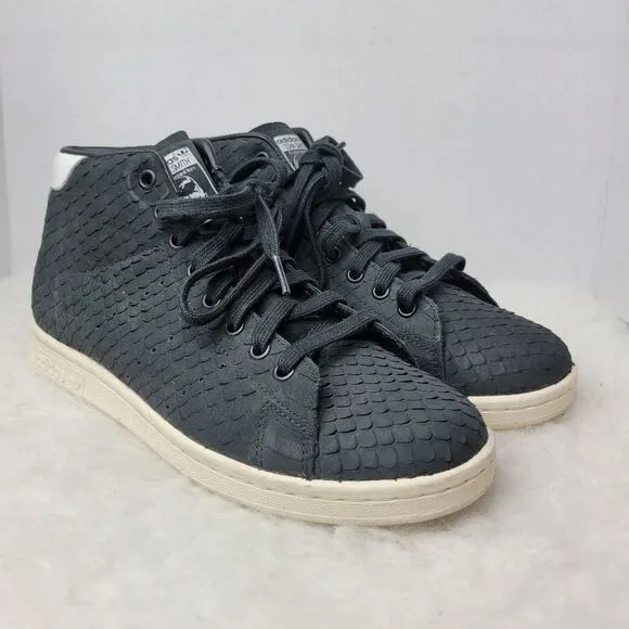 Adidas Originals Stan Smith Mid Womens Lace Up Black Leather Shoes BB4863 Size 9