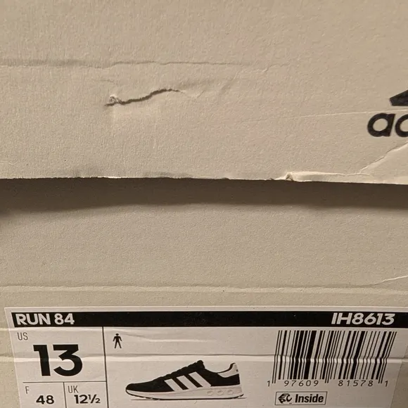 Adidas Run 84 Black and White Men's Running Shoes Size 13 NIB MSRP $90