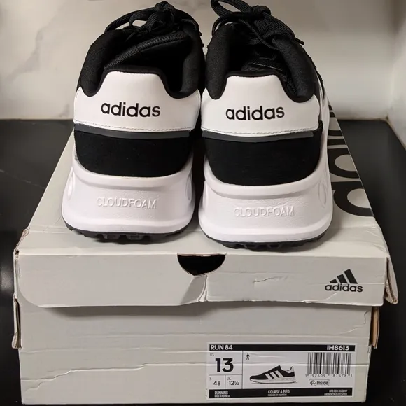 Adidas Run 84 Black and White Men's Running Shoes Size 13 NIB MSRP $90