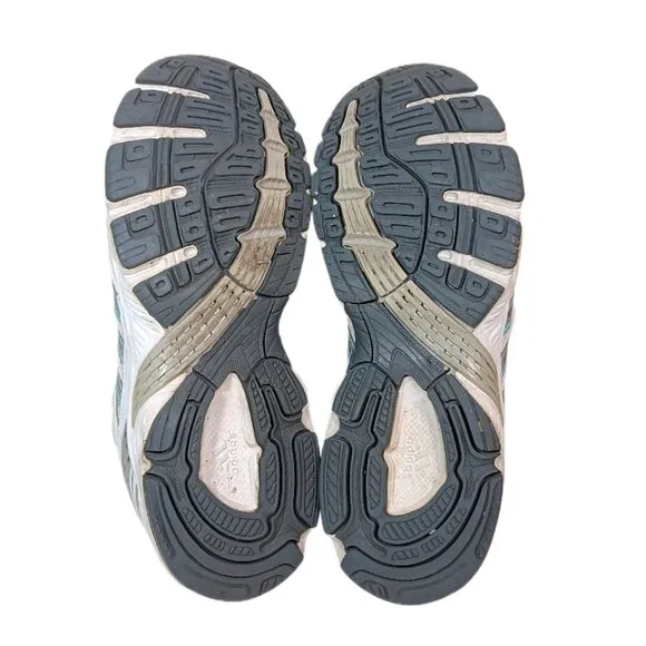 Adidas Running Shoes Womens 7 White Blue Mesh Faux Leather Athletic Sneakers