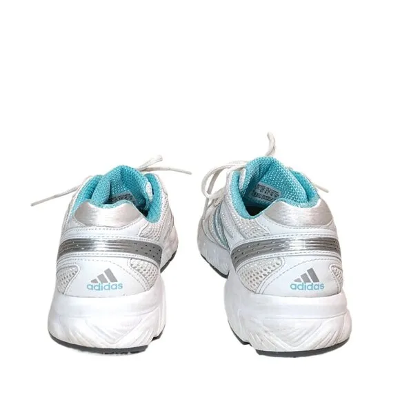 Adidas Running Shoes Womens 7 White Blue Mesh Faux Leather Athletic Sneakers