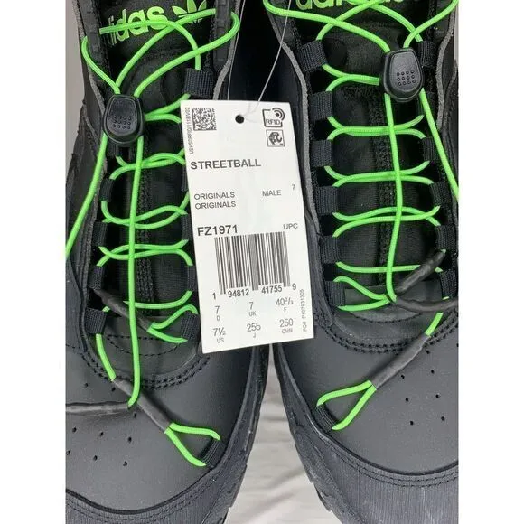 Adidas Streetball Basketball Shoes Black Neon Green FZ1971 Men's Size‎ 7.5  NWT