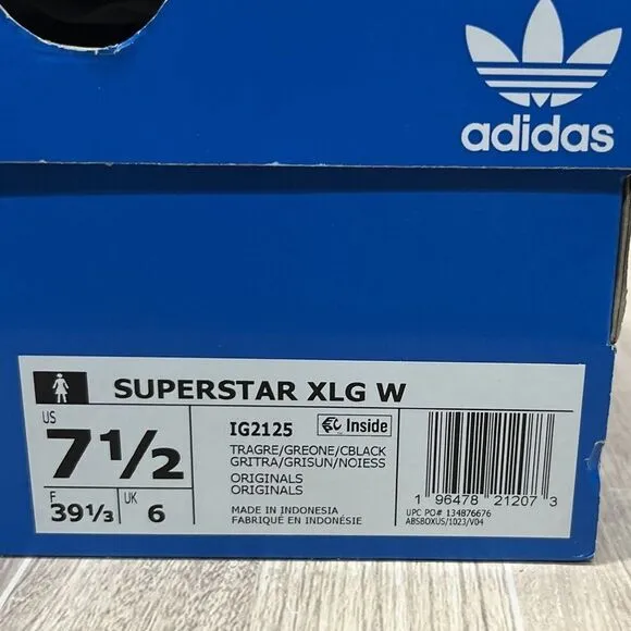 Adidas Superstar XLG Trace Gray Shoes Sneakers IG2125 Woman’s Sz 7.5