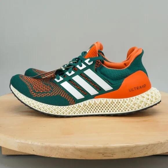adidas Ultra 4D Mens Size 10 Shoes 'Miami Hurricanes' Green Orange Sneakers NEW