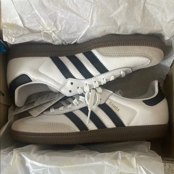 Adidas White and Black Sneakers with Signature Stripes