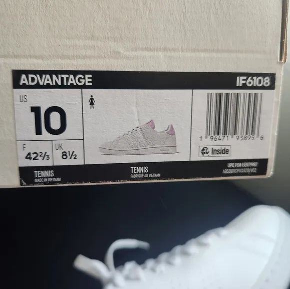 adidas women Advantage Shoes Size 10 White Lace Pink Tennis Sneaker Cloudfoam