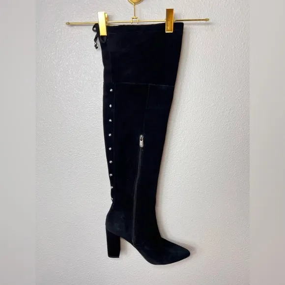 Adrienne Vittadini Nilson Over The Knee Stud Zipper Tie Suede Boots Size 7