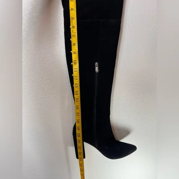 Adrienne Vittadini Nilson Over The Knee Stud Zipper Tie Suede Boots Size 7