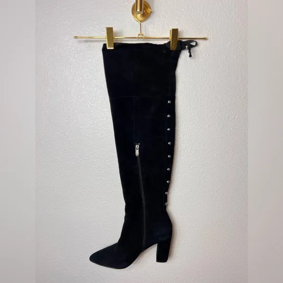 Adrienne Vittadini Nilson Over The Knee Stud Zipper Tie Suede Boots Size 7