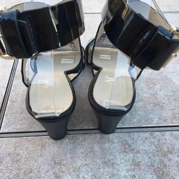 AGL black patent ankle strap wedge sandals 38.5