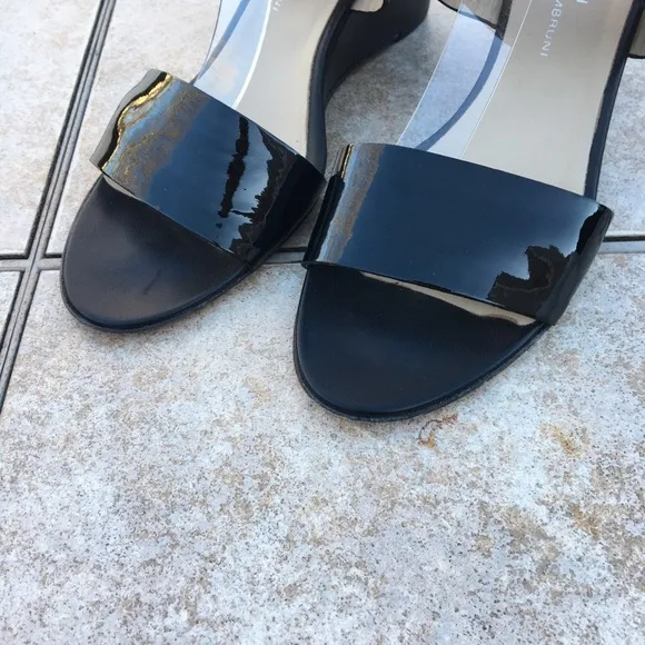 AGL black patent ankle strap wedge sandals 38.5