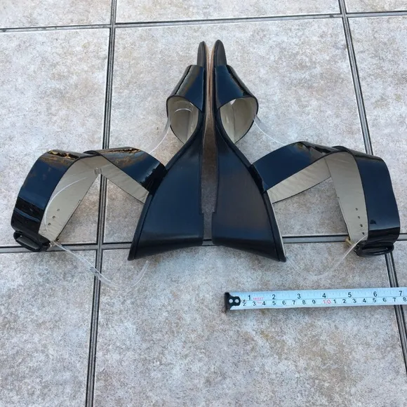 AGL black patent ankle strap wedge sandals 38.5