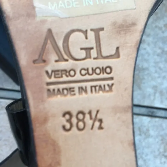AGL black patent ankle strap wedge sandals 38.5