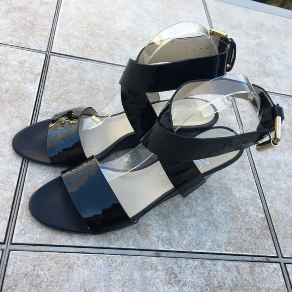 AGL black patent ankle strap wedge sandals 38.5