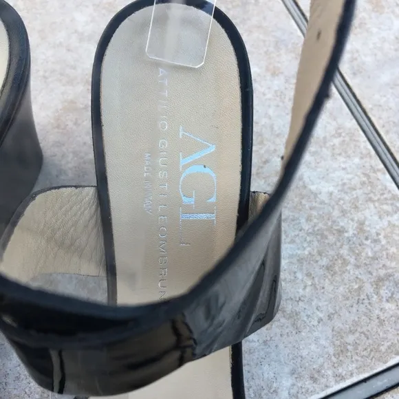 AGL black patent ankle strap wedge sandals 38.5