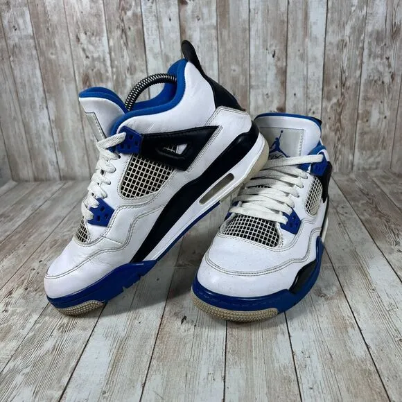 Air Jordan 4 Retro Motorsport Kids Sneakers White Blue Black Size‎ 6.5Y