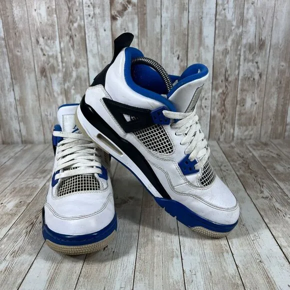 Air Jordan 4 Retro Motorsport Kids Sneakers White Blue Black Size‎ 6.5Y