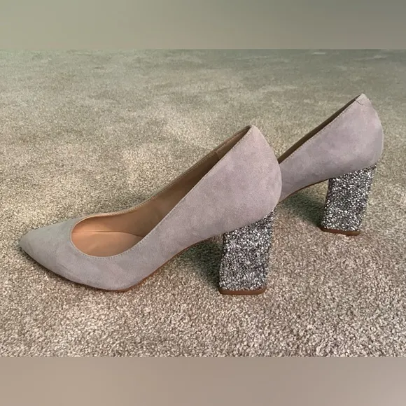 Aldo gray suede block heeled shoes pumps  bejeweled sexy feminine bling 8.5