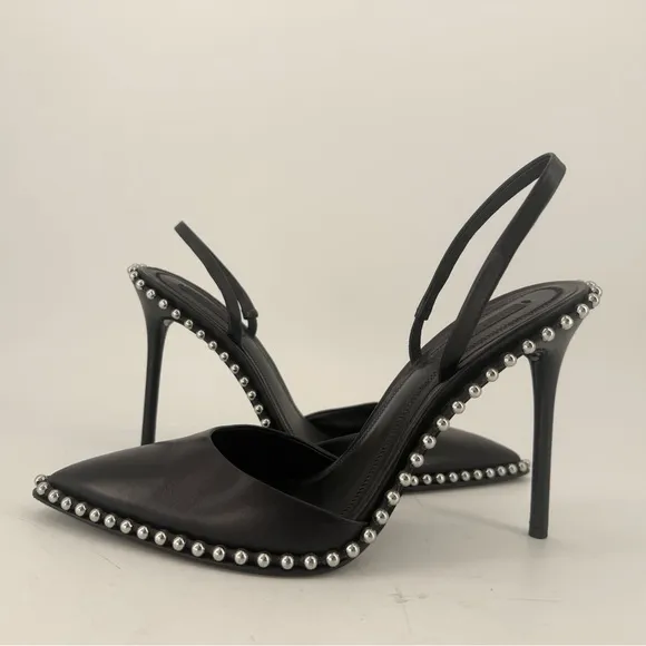 Alexander Wang Rona Studded Slingback Pump- Black Leather