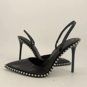 Alexander Wang Rona Studded Slingback Pump- Black Leather