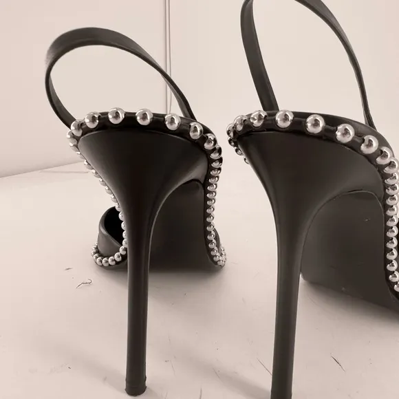 Alexander Wang Rona Studded Slingback Pump- Black Leather