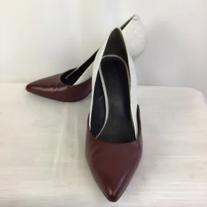 ALEXANDER WANG WOMEN CLASSIC STUNNING 2 TONE CREAM BURGUNDY LEATHER PUMPS SZ 8