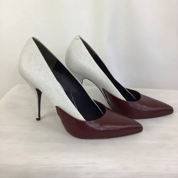 ALEXANDER WANG WOMEN CLASSIC STUNNING 2 TONE CREAM BURGUNDY LEATHER PUMPS SZ 8