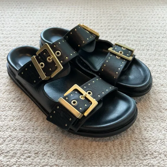 All Saints Magda Two-Strap Stud Sandal Size 38