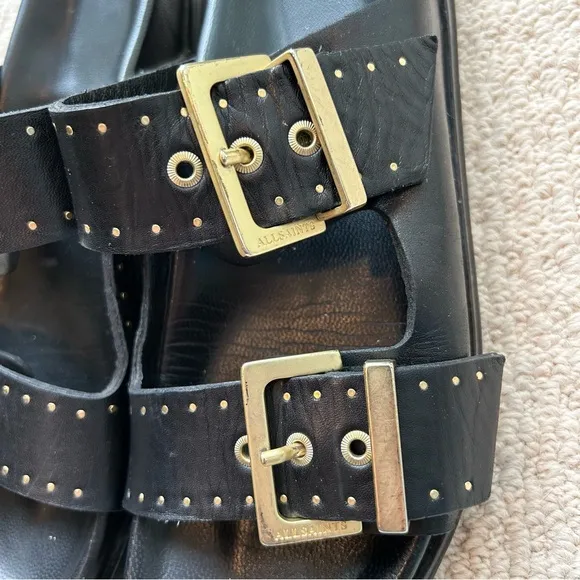 All Saints Magda Two-Strap Stud Sandal Size 38