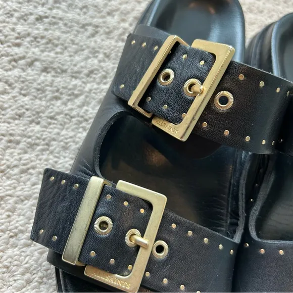 All Saints Magda Two-Strap Stud Sandal Size 38