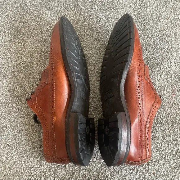Allen Edmonds Aberdeen Mens Size 8 Cognac Brown Leather Wingtip Oxford Shoes