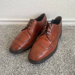 Allen Edmonds Aberdeen Mens Size 8 Cognac Brown Leather Wingtip Oxford Shoes