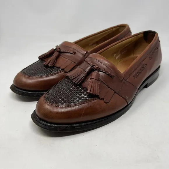 Allen Edmonds Cody Mens 9.5 D Brown Leather Tassel Kiltie Weave Loafer Shoe 1849