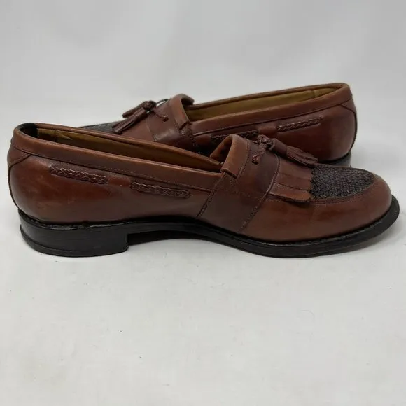Allen Edmonds Cody Mens 9.5 D Brown Leather Tassel Kiltie Weave Loafer Shoe 1849