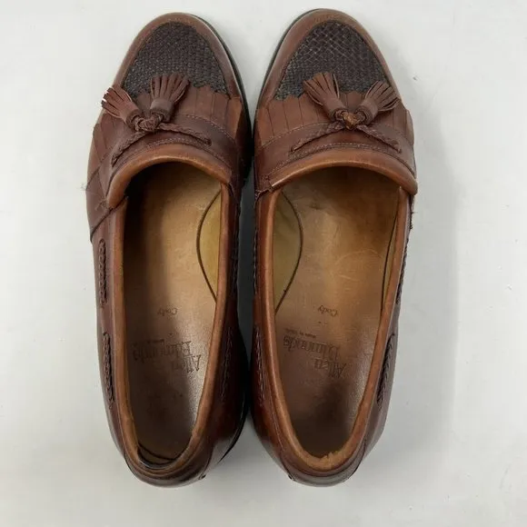 Allen Edmonds Cody Mens 9.5 D Brown Leather Tassel Kiltie Weave Loafer Shoe 1849