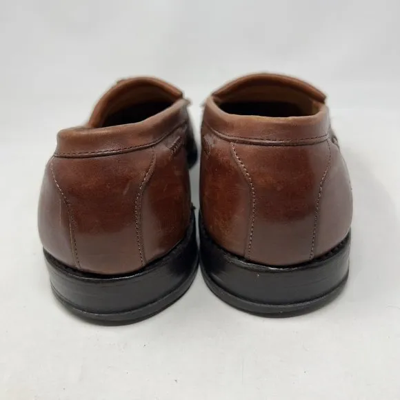 Allen Edmonds Cody Mens 9.5 D Brown Leather Tassel Kiltie Weave Loafer Shoe 1849
