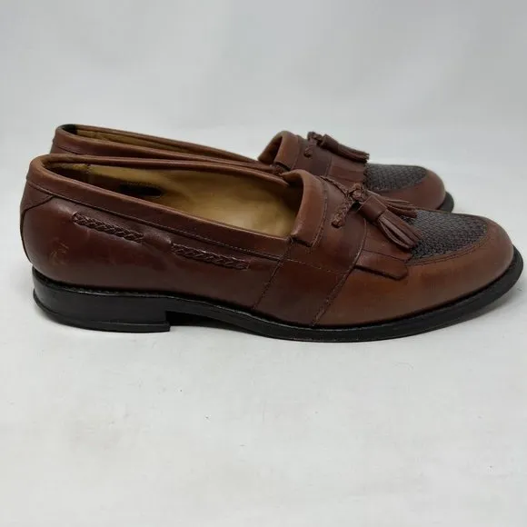 Allen Edmonds Cody Mens 9.5 D Brown Leather Tassel Kiltie Weave Loafer Shoe 1849