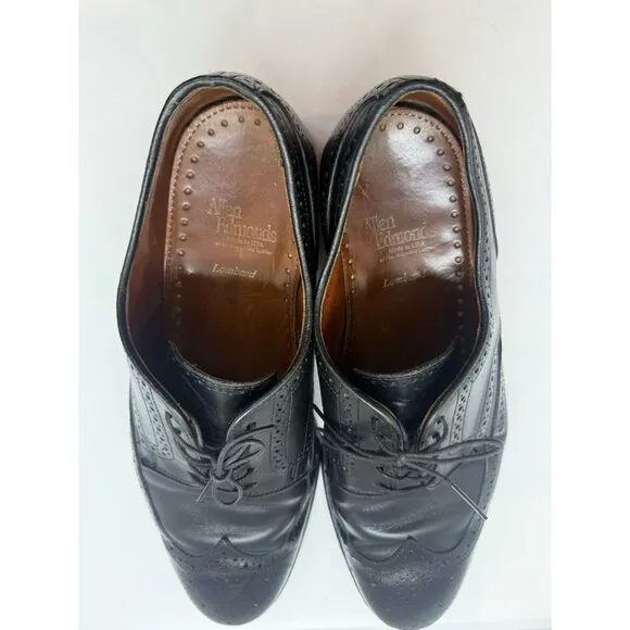 ALLEN EDMONDS Lombard Black Leather Wingtip Brogue Derby Shoes Men's Sz US 10.5D