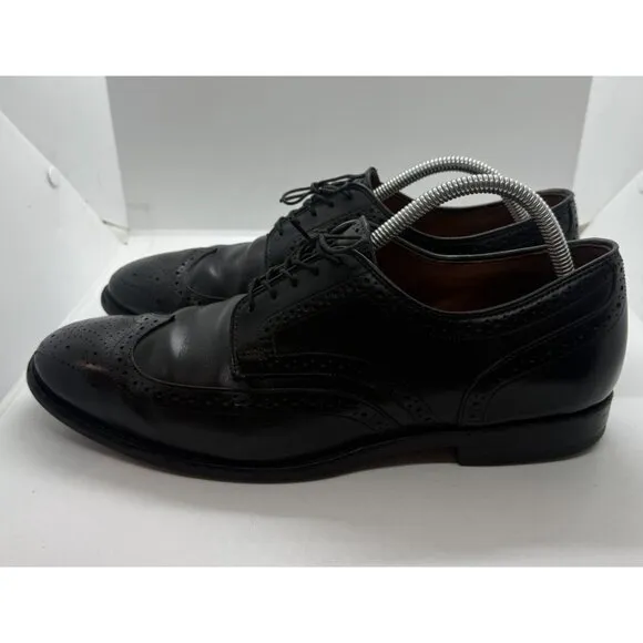 ALLEN EDMONDS Lombard Black Leather Wingtip Brogue Derby Shoes Men's Sz US 10.5D