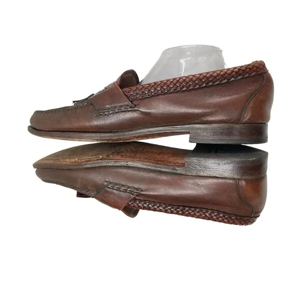 Allen Edmonds Maxfield Tassel Leather Woven Loafers Men's USA Brown Sz 13