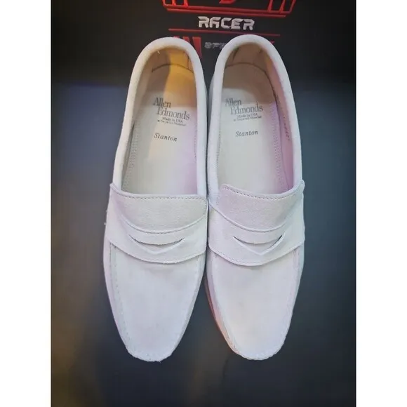 Allen Edmonds Mens 10.5D Cream White Suede Penny Loafers Stanton Made In USA