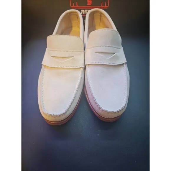 Allen Edmonds Mens 10.5D Cream White Suede Penny Loafers Stanton Made In USA