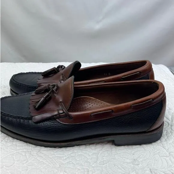 Allen Edmonds Mens Size 11D Black/Tan Nashua Kilt Tassel Leather Loafer Shoes