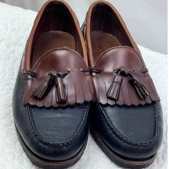 Allen Edmonds Mens Size 11D Black/Tan Nashua Kilt Tassel Leather Loafer Shoes