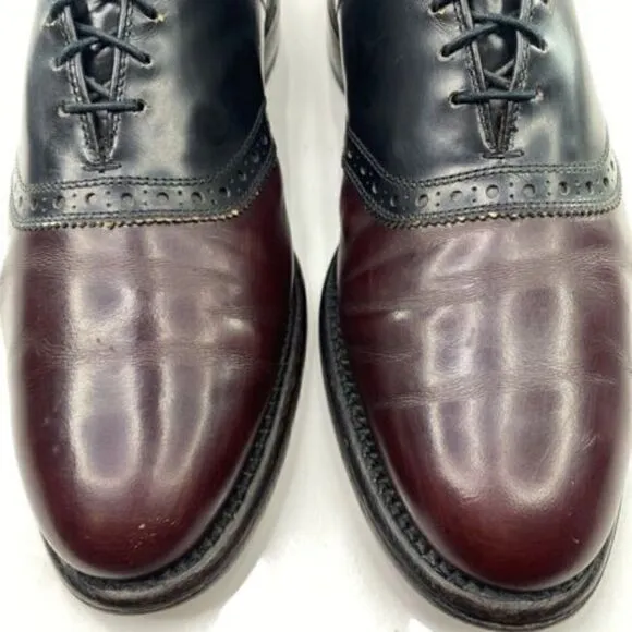 Allen Edmonds Polo Men’s Sz 9.5 A Burgundy Black Leather Saddle Oxfords Shoes
