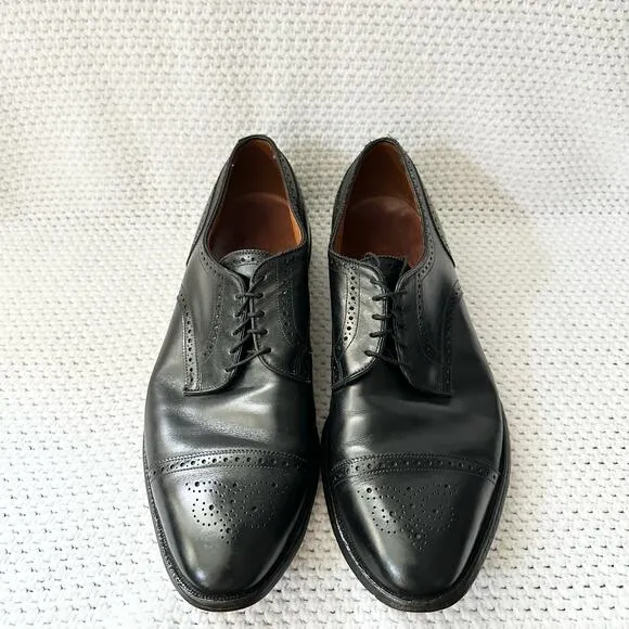 Allen Edmonds Sanford Black Smooth Leather Brogue Wingtip Lace Up Dress Shoes 15