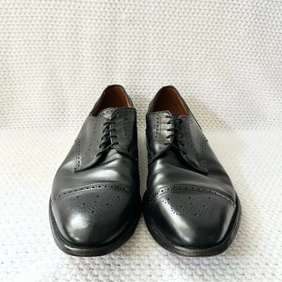 Allen Edmonds Sanford Black Smooth Leather Brogue Wingtip Lace Up Dress Shoes 15