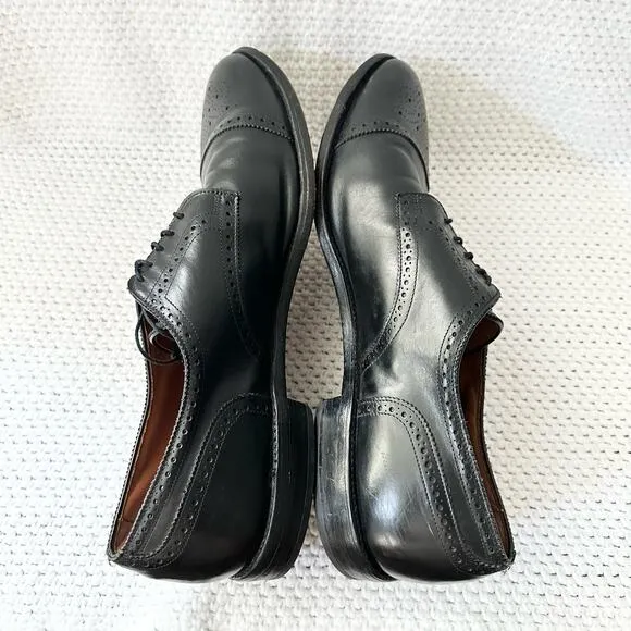 Allen Edmonds Sanford Black Smooth Leather Brogue Wingtip Lace Up Dress Shoes 15